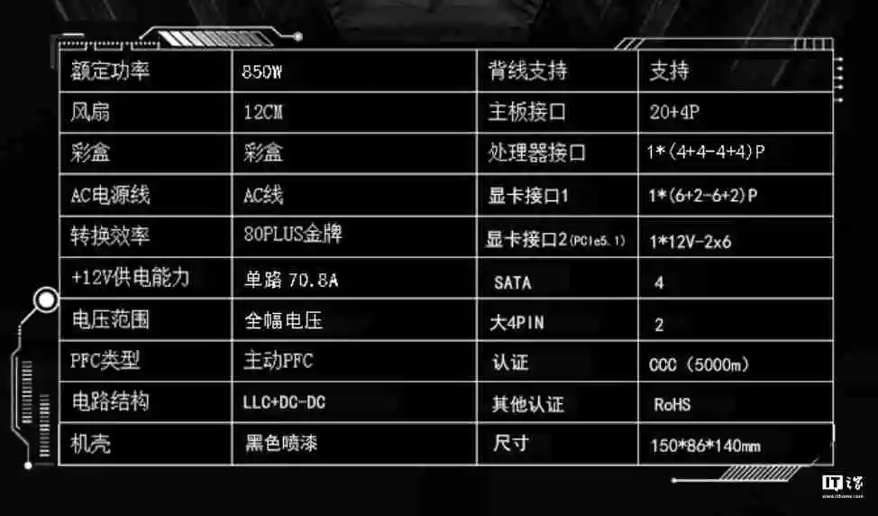 航嘉推出 WD850K 金牌全模组 ATX 电源：宽幅电压，549 元