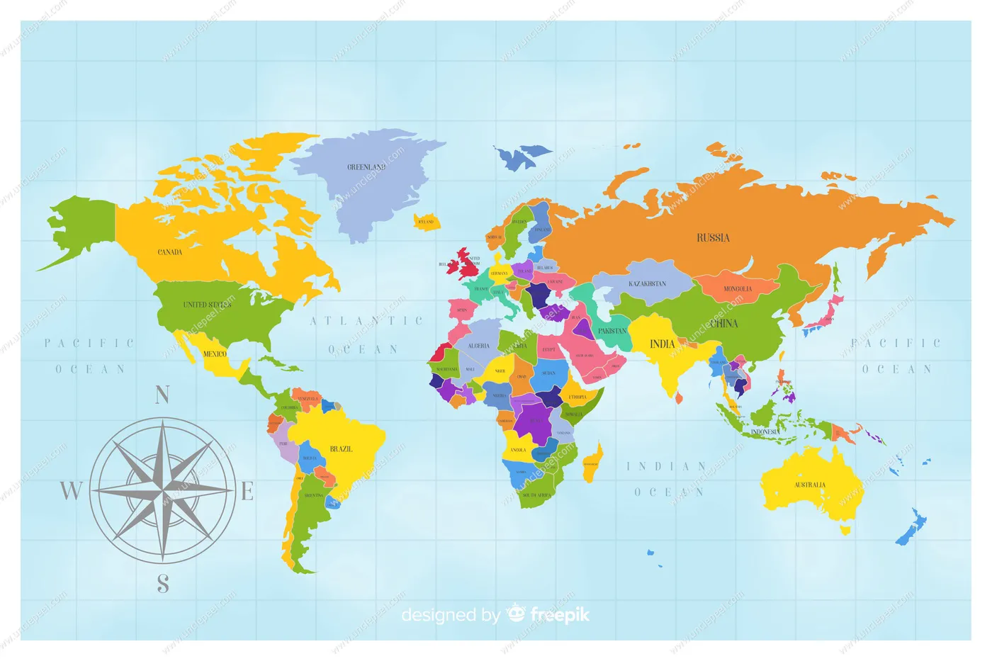 多彩世界地图矢量素材(AI/EPS/PNG)