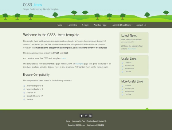 绿色卡通树木英文推广网页css3模板