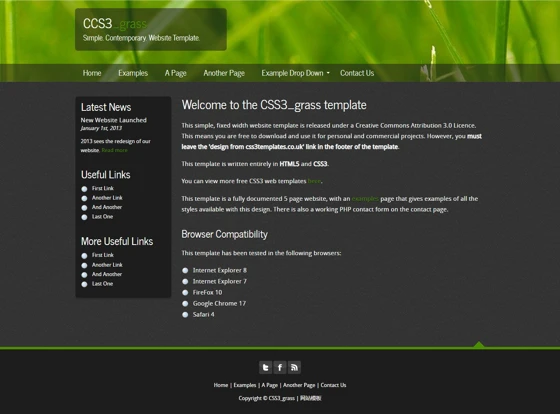 绿色植物透明导航二栏css3模板