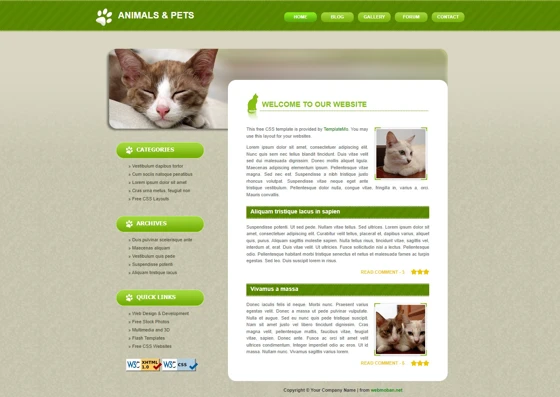 可爱猫咪绿色博客模板