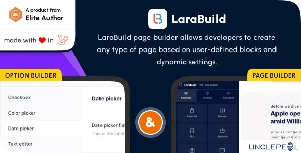 LaraBuild - Laravel Drag and Drop Page builder and Settings Builder Package 1.3