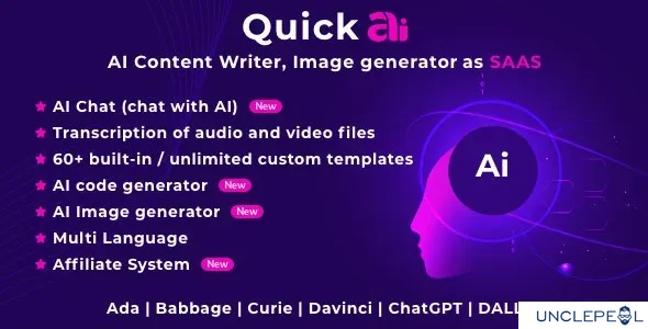QuickAI OpenAI - ChatGPT - AI Writing Assistant and Content Creator SaaS 4.5 NULLED Extended