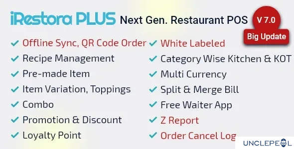 iRestora PLUS - Next Gen Restaurant POS Php System 7.1 NULLED