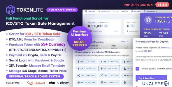 TokenLite - ICO / STO Token Sale Management Dashboard - ICO Admin System 1.7.0 NULLED