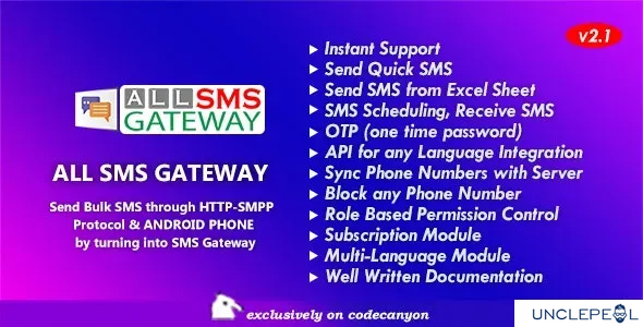 All SMS Gateway - Send Bulk SMS through HTTP-SMPP Protocol & Android Phone by Turning into Gateway 3.0 RETAIL