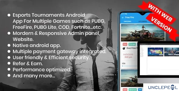 BattleMania With Web version - Tournament App with Website & Admin Panel PUBG / Free Fire / COD 5.0 NULLED