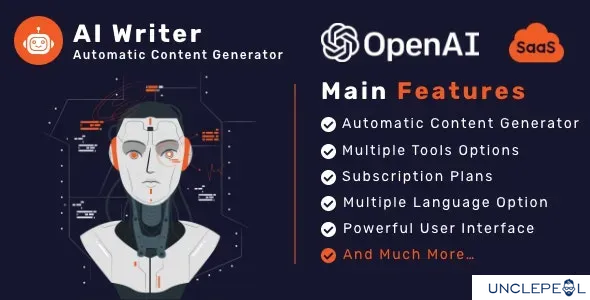 AI Writer SaaS - Automatic Content Generator Tools and Writing Assistant 1.0 NULLED