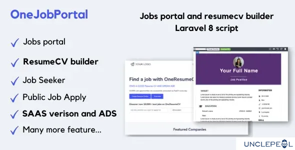 OneJobPortal - Jobs board and resume builder script 1.0.9 NULLED