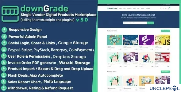 downGrade - Single Vendor Digital Products Marketplace With Subscription 5.9