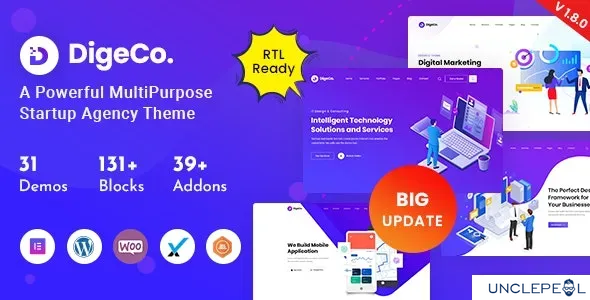 Digeco – 启动代理 WordPress 主题 1.8.1 开心版
