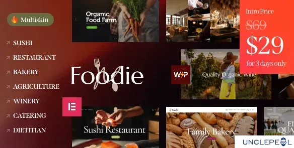 Foodie - 食品与葡萄酒 Elementor 多皮肤 WordPress 主题 1.0 开心版