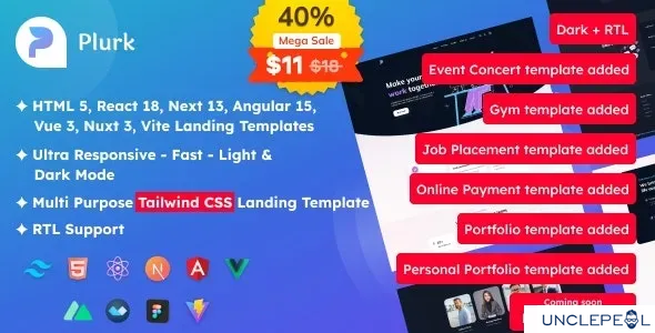 Plurk – Tailwind CSS 多用途着陆页模板 1.0.0