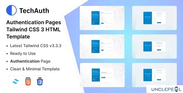 TechAuth - 认证页面 Tailwind CSS 3 HTML 模板 1.0.0