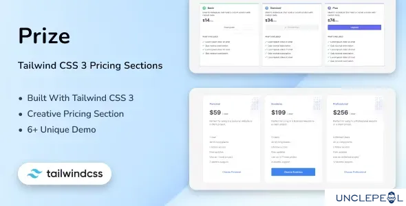 Prize - Tailwind CSS 3 价格部分模板 1.0.0