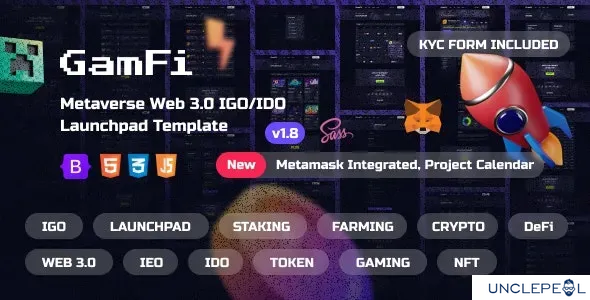 GamFi - 元宇宙 Web3 IGO 启动板 HTML5 模板 1.8