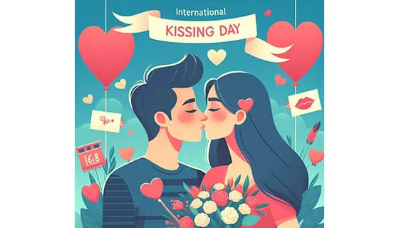 拥抱接吻的情侣恋人设计国际接吻日图片素材(JPG)一