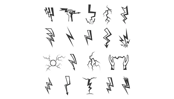 手绘风格的黑色闪电图标矢量素材(EPS)