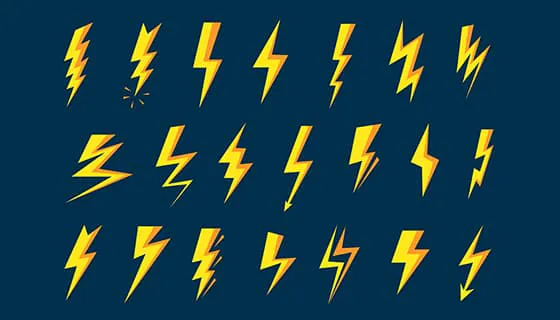 21个不同样式的闪电图标矢量素材(EPS)