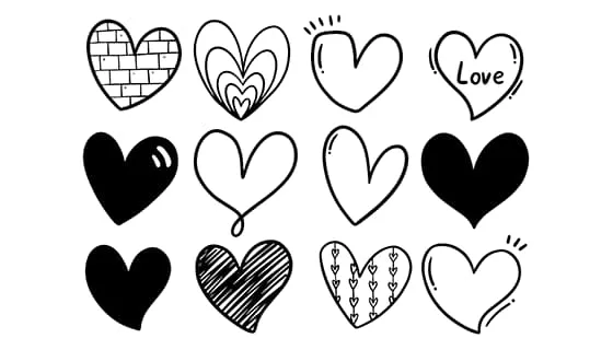 24个手绘涂鸦风格的爱心矢量素材(EPS)一