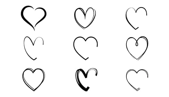 九个手绘涂鸦风格的爱心矢量素材(EPS)一