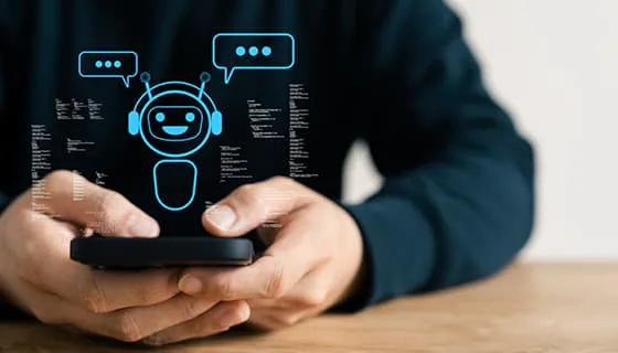 用手机和AI人工智能机器人聊天图片素材(JPG)一