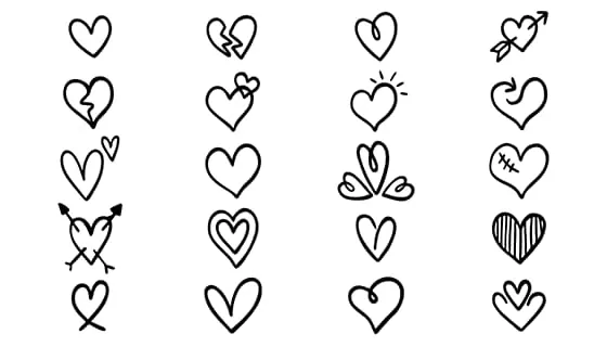 20个手绘涂鸦风格的爱心矢量素材(AI/EPS)