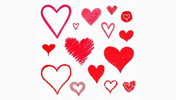 手绘涂鸦风格的红色爱心矢量素材(AI/EPS)