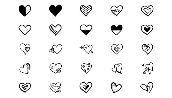 25个手绘涂鸦风格的爱心矢量素材(EPS)一