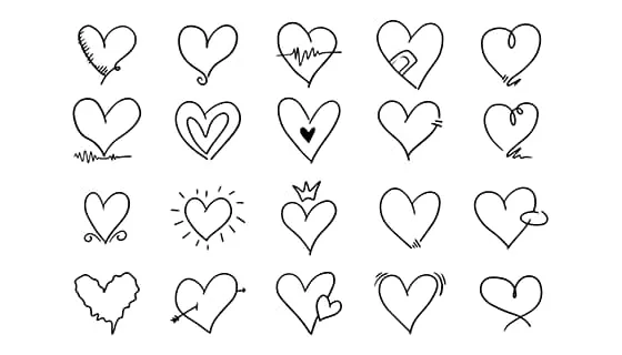 20个手绘涂鸦风格的爱心矢量素材(EPS)