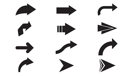 12个不同样式的黑色箭头矢量素材(EPS)