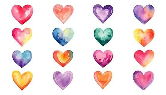 16个手绘水彩风格的爱心矢量素材(EPS)