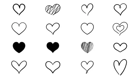 16个手绘涂鸦风格的爱心矢量素材(EPS)一