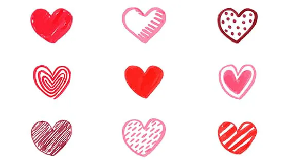 九个手绘涂鸦风格的爱心矢量素材(AI/EPS)一