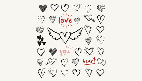 手绘涂鸦风格的爱心图标矢量素材(EPS)