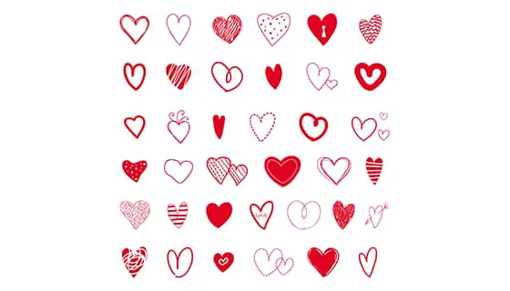 手绘涂鸦风格的红色爱心矢量素材(EPS)