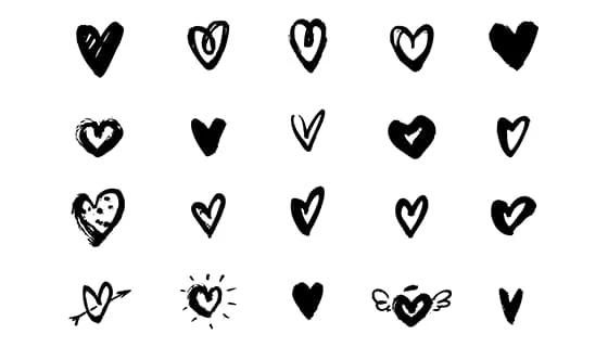 20个手绘涂鸦风格的爱心矢量素材(AI/EPS)一