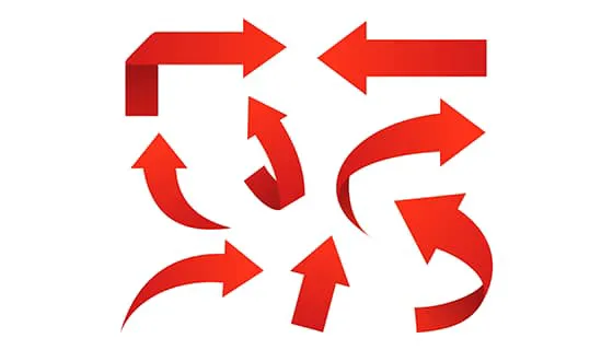 八个不同样式和方向的红色箭头矢量素材(EPS)