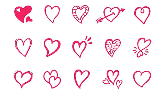 15个手绘涂鸦风格的红色爱心矢量素材(EPS)