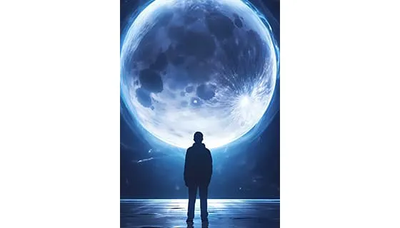 遥望月球的男人图片素材(JPG)