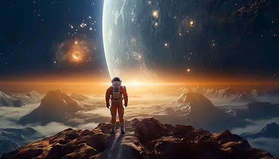 遥望其他星球的宇航员图片素材(JPG)