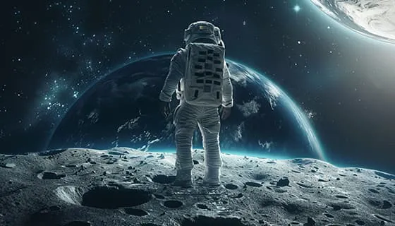 在月球上遥望地球的宇航员图片素材(JPG)