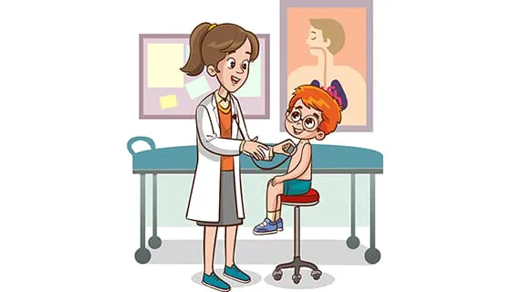 儿科医生用听诊器检查一个小男孩矢量素材(EPS)