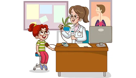 一位女医生给小女孩测血压矢量素材(EPS)