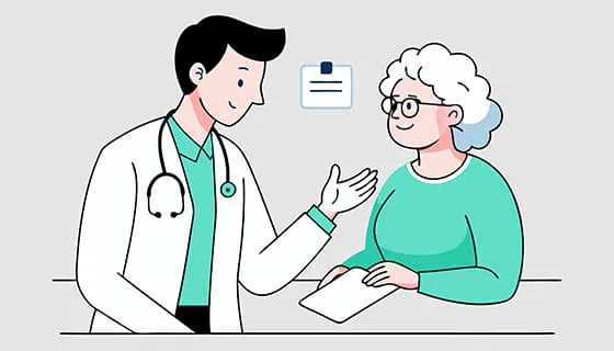 一位医生正在和一位老奶奶交谈插画矢量素材(EPS)