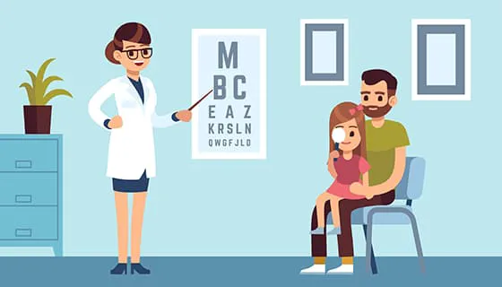 爸爸带着女儿在医院检查视力矢量素材(EPS)