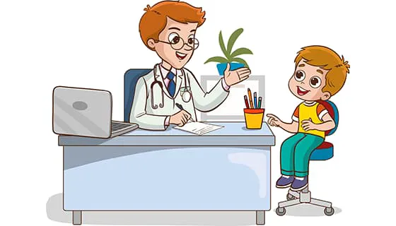 一位男医生正在给一些小男孩就诊矢量素材(EPS)