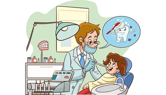 一位牙医在给小女孩检查牙齿矢量素材(EPS)