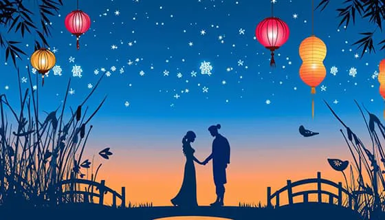 星空下牵手的恋人设计七夕节背景/壁纸图片素材(JPG)