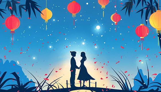 桥上牵手的情侣设计七夕节背景/壁纸图片素材(JPG)